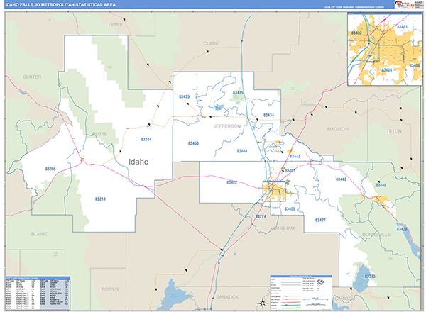 Idaho Falls Metro Area Wall Map Basic Style
